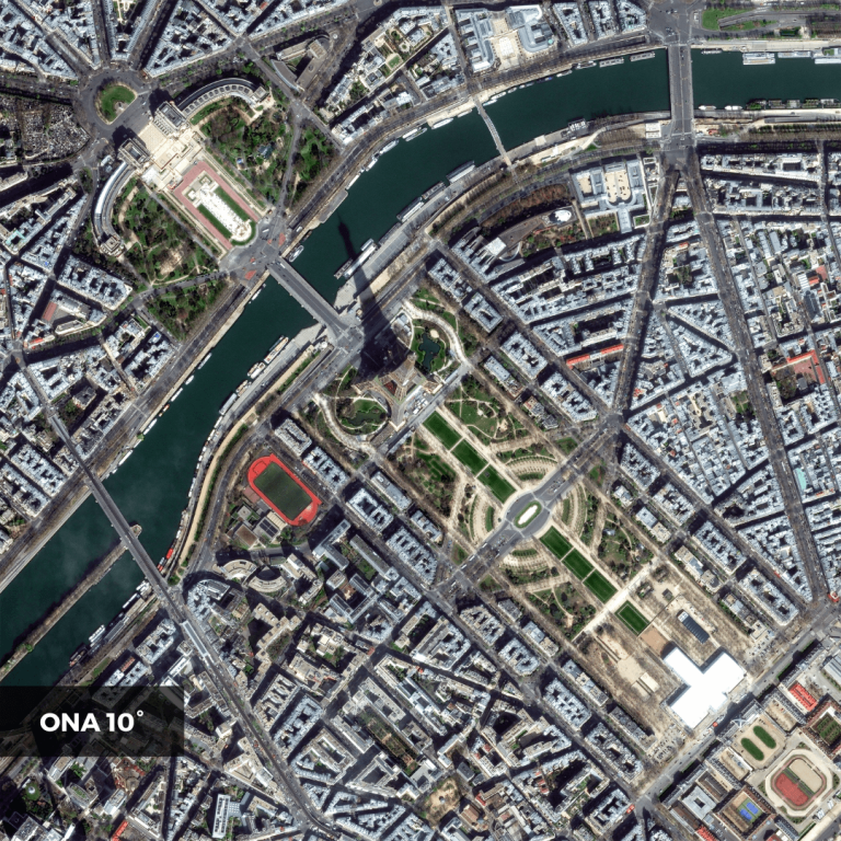 Satellite image of the Eiffel Tower collected at 10° Off Nadir Angle