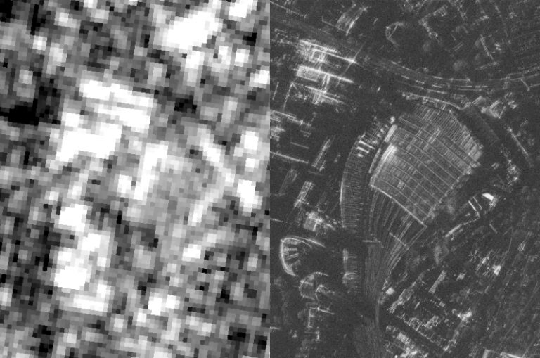 Comparison of SAR imagery from Sentinel-1 (10 m) and Umbra (25 cm)