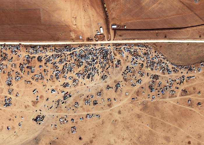 Vehicles trapped inside the Tel Shair Corridor (minefield) near the Syria-Turkey Border | Captured by WorldView-2 | 22 October 2014