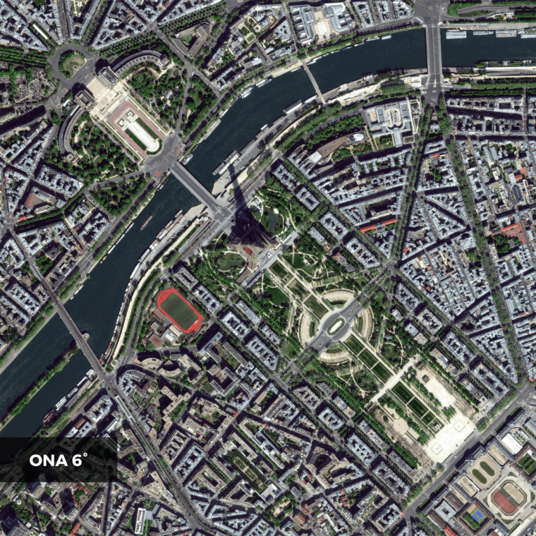 Satellite image of the Eiffel Tower collected at 6° Off Nadir Angle