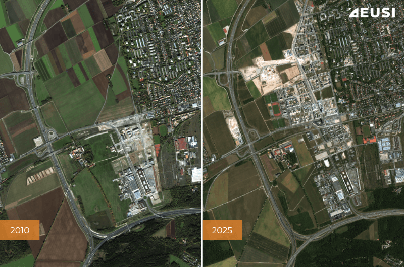 The archive can be used for detailed change monitoring and urban development mapping. Satellite imagery © 2025 Vantor Provided by European Space Imaging