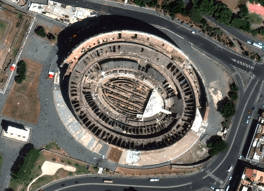 Satellite image of the Colosseum in Rome, Italy