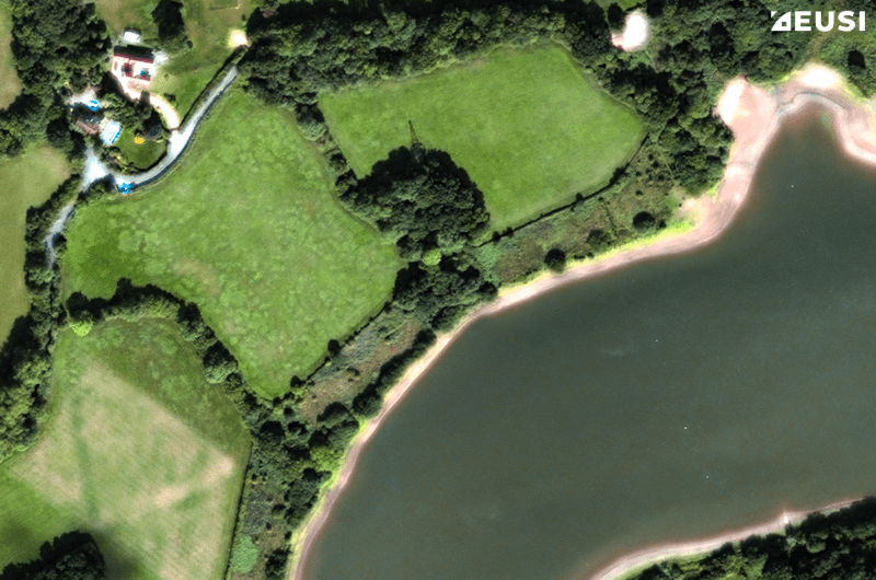 Satellite image of a river and no vegetation on the banks