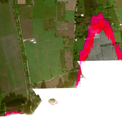 White shape covers one third of a satellite image, making it unusable
