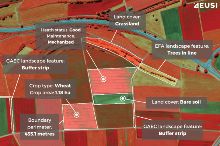 satellite image of a field with captions