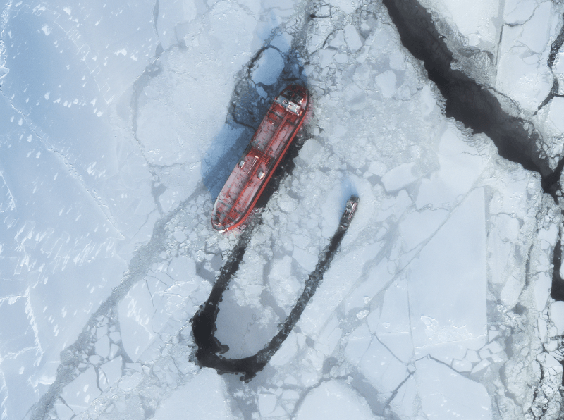 Very high resolution satellite image of a ship in ice
