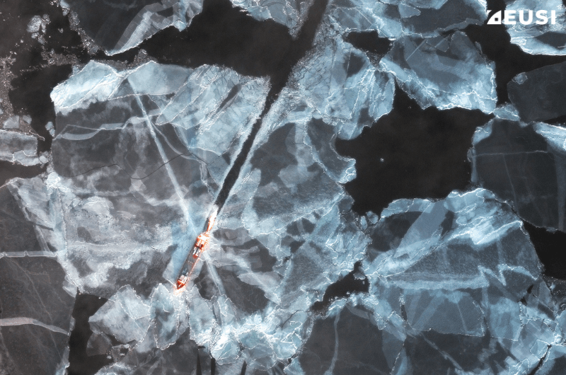 Very high resolution satellite image of a ship in ice