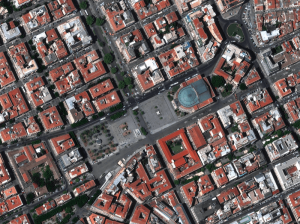 Satellite image of a city at very high resolution
