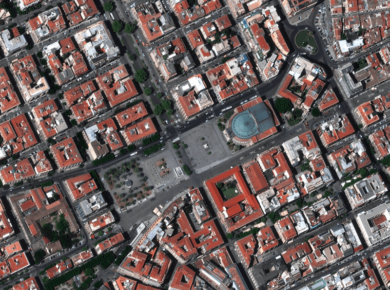 Satellite image of a city at very high resolution