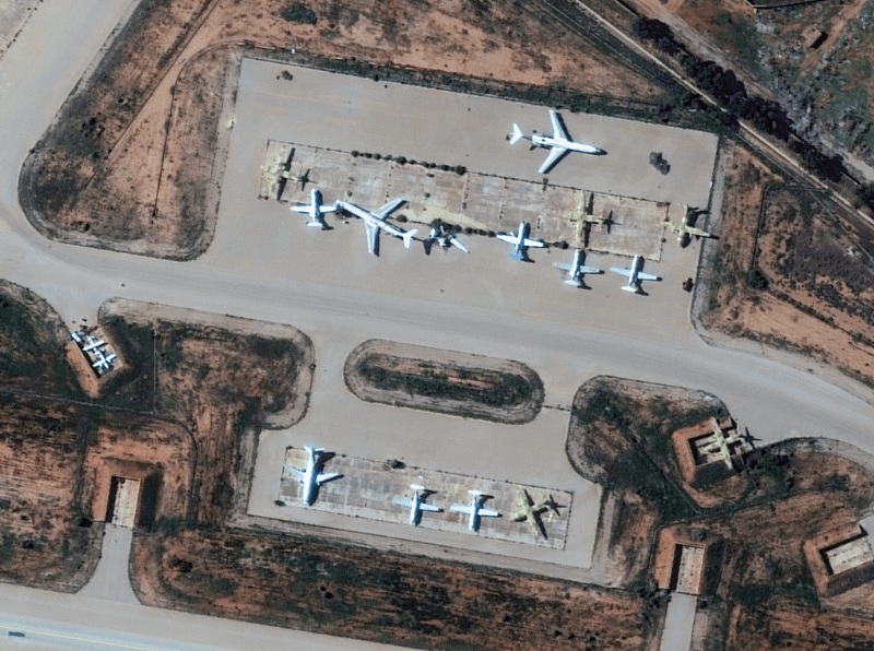 Very high resolution satellite image showing military aircraft